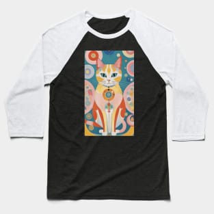 Hilma af Klint's Whimsical Cat Dreamscape: Abstract Reverie Baseball T-Shirt